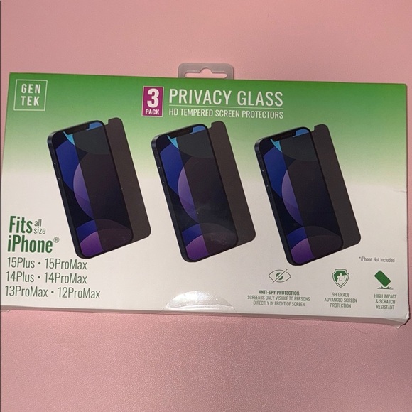 COPY - NEW Set of 3 Privacy Glass Screen Protector for iPhone - Black - Picture 1 of 3